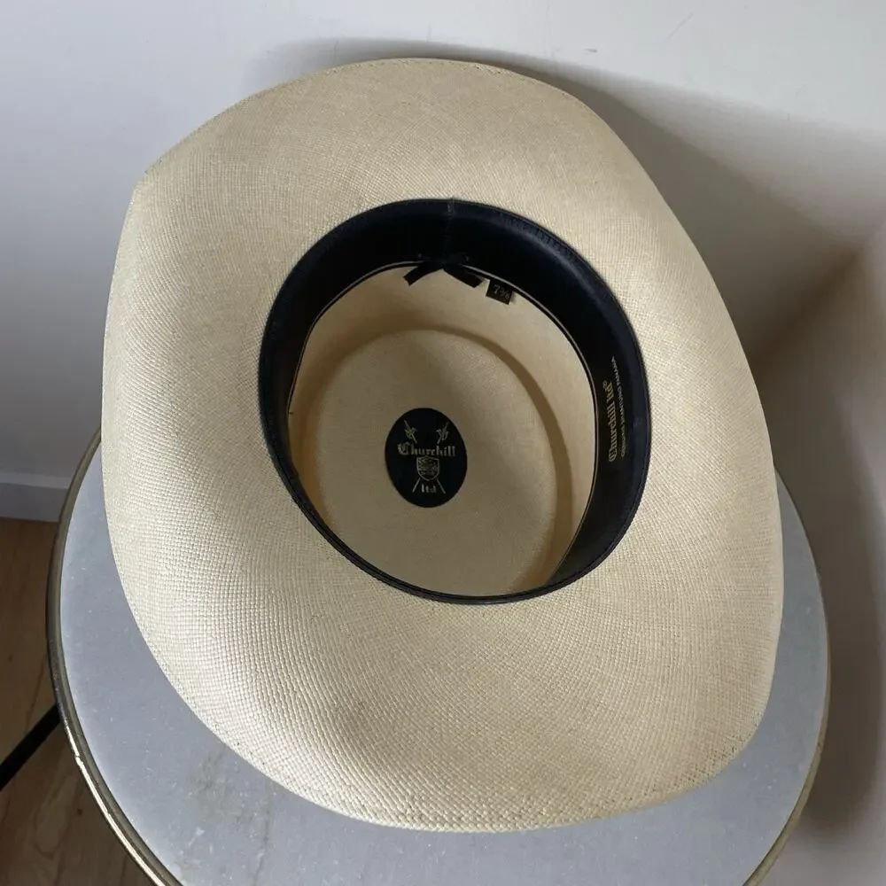 VTG Churchill Ltd Genuine Shantung Straw Panama Hat Size 7 3/8 Paisley Band